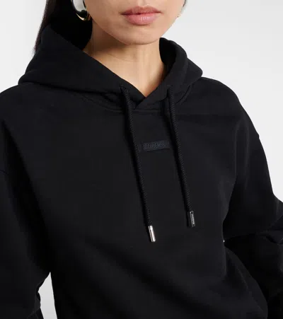 Jacquemus Logo Cotton Jersey Hoodie In Black