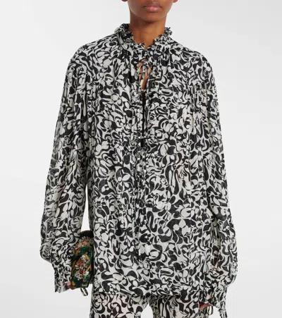 Dries Van Noten Tailored Black Shirt With Structured Collar And Button-down Front In Multi