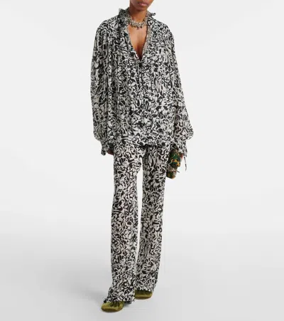 Dries Van Noten Tailored Black Shirt With Structured Collar And Button-down Front In Multi