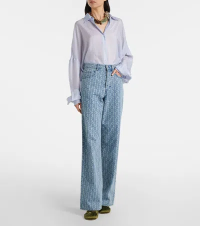 Dries Van Noten Printed Wide-leg Jeans In Blue
