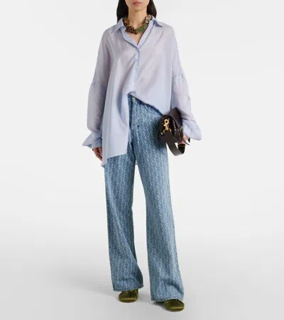 Dries Van Noten Printed Wide-leg Jeans In Blue