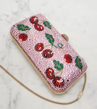 Valentino Garavani  Garavani Carry Secrets Minaudiere With Cherryfic Rhinestone Motif Woman In Pink