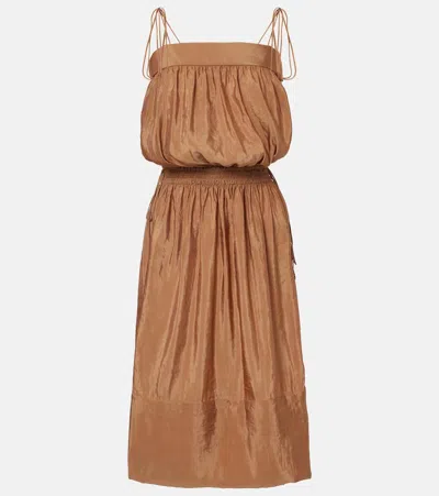 Saint Laurent Jersey Midi Dress In Brown