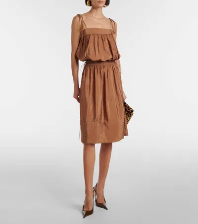 Saint Laurent Jersey Midi Dress In Brown