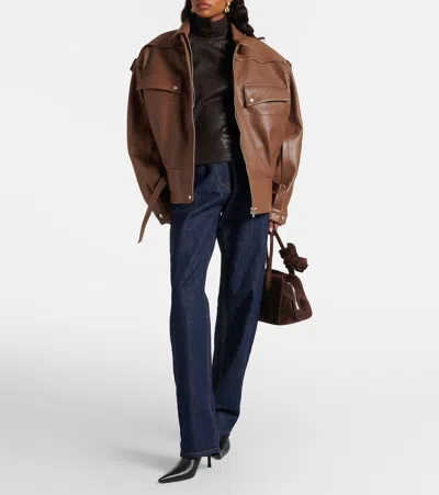 Magda Butrym Oversized Leather Jacket In Brown