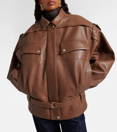 Magda Butrym Oversized Leather Jacket In Brown