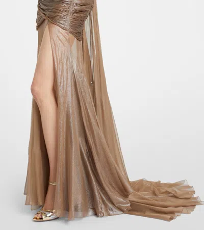 Maria Lucia Hohan Marimar One-shoulder Silk Bustier Gown In Brown