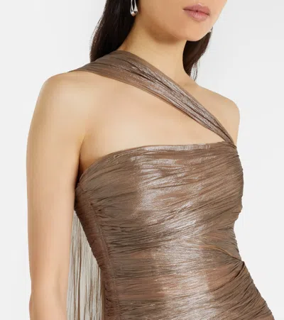 Maria Lucia Hohan Marimar One-shoulder Silk Bustier Gown In Brown