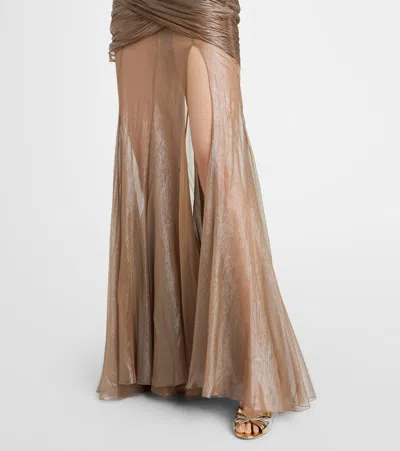 Maria Lucia Hohan Marimar One-shoulder Silk Bustier Gown In Brown