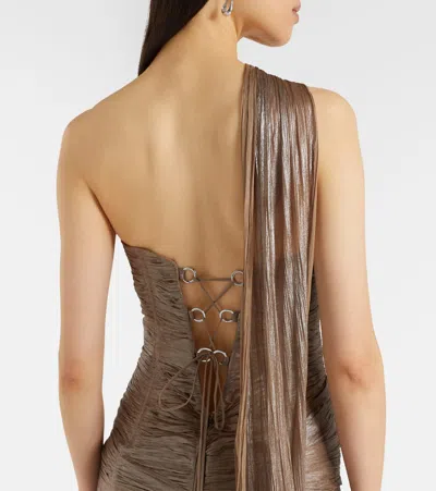 Maria Lucia Hohan Marimar One-shoulder Silk Bustier Gown In Brown