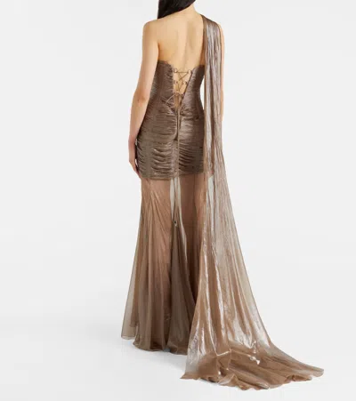Maria Lucia Hohan Marimar One-shoulder Silk Bustier Gown In Brown