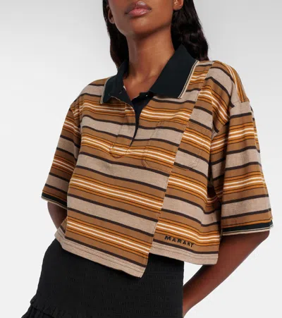 Isabel Marant Étoile Isalyne Striped Cotton Polo Shirt In Brown