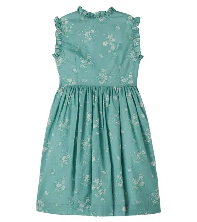 Bonpoint Fabiola Smocked Floral Cotton Dress In Green