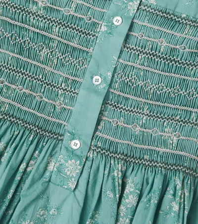 Bonpoint Fabiola Smocked Floral Cotton Dress In Green