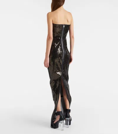 Rick Owens Sequined Denim Bustier Gown In Black
