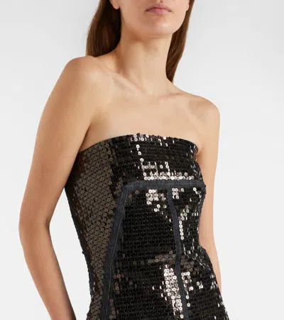 Rick Owens Sequined Denim Bustier Gown In Black