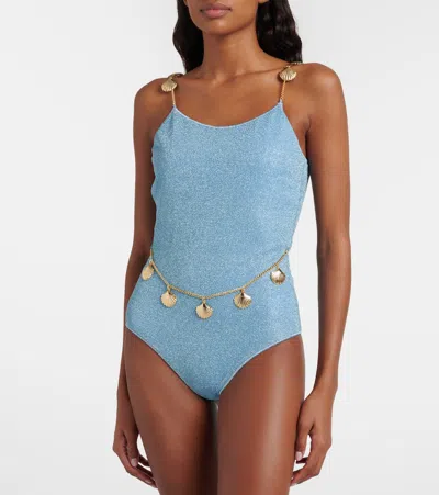 Oseree Oséree Lumière Embellished Swimsuit In Blue