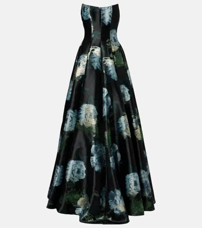 Markarian Laila Floral Brocade Bustier Gown In Green