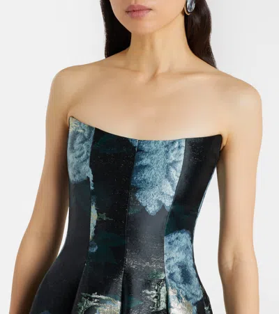 Markarian Laila Floral Brocade Bustier Gown In Green