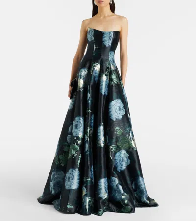 Markarian Laila Floral Brocade Bustier Gown In Green