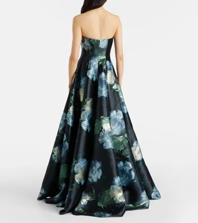Markarian Laila Floral Brocade Bustier Gown In Green