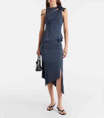 Coperni Floral-appliqué Jersey Midi Skirt In Gray