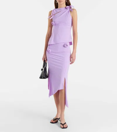 Coperni Floral-appliqué Jersey Midi Skirt In Blue