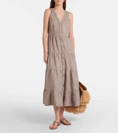 Heidi Klein Zakynthos Tiered Linen Midi Dress In Brown