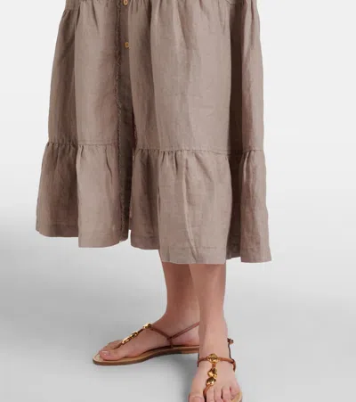 Heidi Klein Zakynthos Tiered Linen Midi Dress In Brown