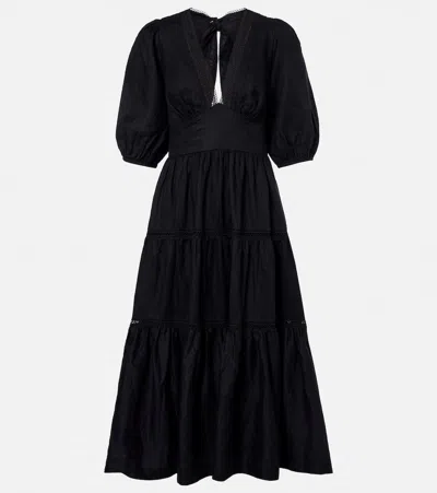 Heidi Klein Meteora Lace-trimmed Linen Midi Dress In Black
