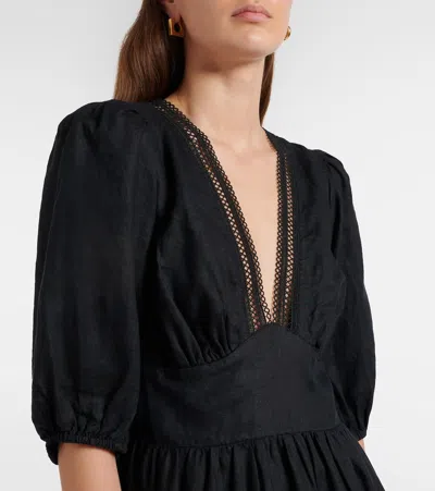 Heidi Klein Meteora Lace-trimmed Linen Midi Dress In Black