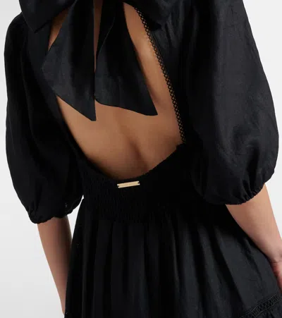 Heidi Klein Meteora Lace-trimmed Linen Midi Dress In Black