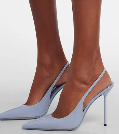 Paris Texas Slingbacks In Denim-colored Patent Leather In Blue