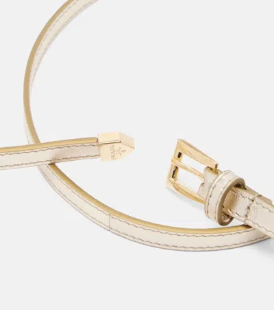 Prada Leather Belt Double Loop Metallic Finish In Neutral