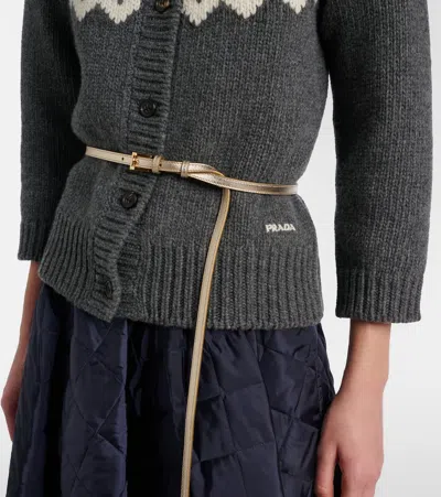 Prada Leather Belt Double Loop Metallic Finish In Neutral