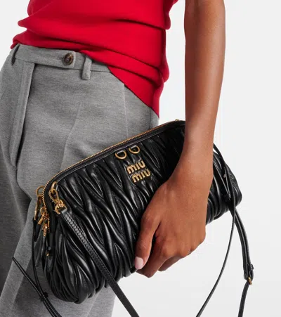 Miu Miu Matelassé Leather Clutch In Black