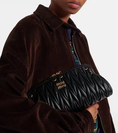 Miu Miu Matelassé Leather Clutch In Black
