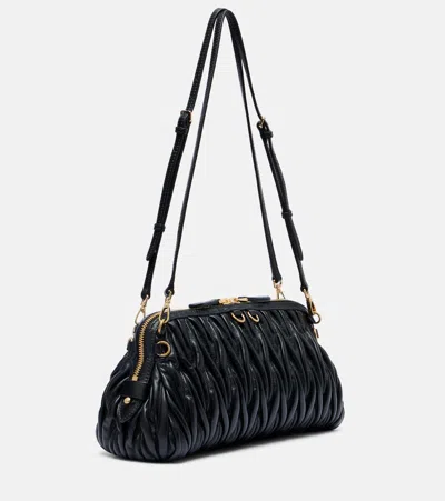 Miu Miu Matelassé Leather Clutch In Black