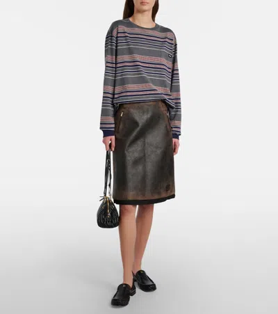 Miu Miu Suede-trimmed Leather Midi Skirt In Black