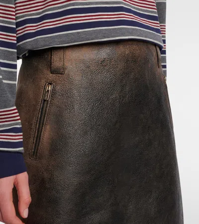 Miu Miu Suede-trimmed Leather Midi Skirt In Black