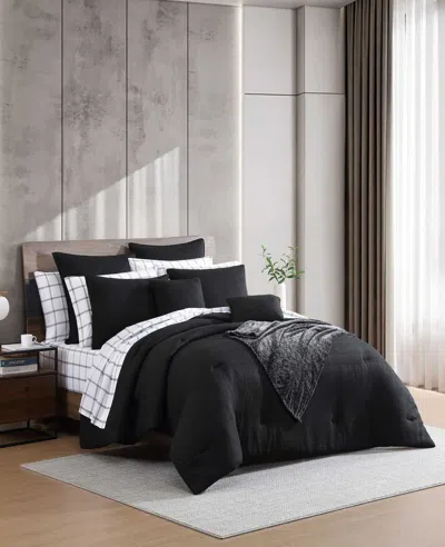 Kenneth Cole Variegated Waffle Comforter Set In Black