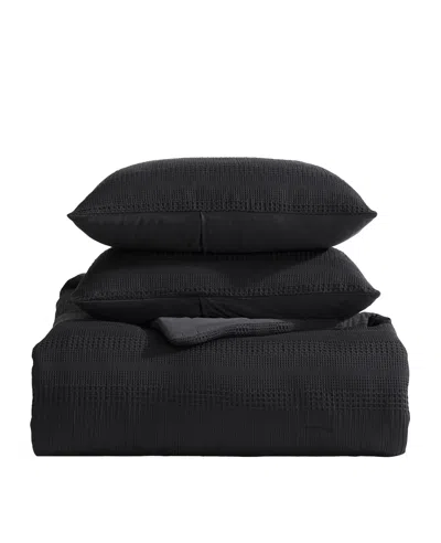 Kenneth Cole Variegated Waffle Comforter Set In Black