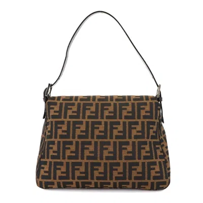 Pre-owned Fendi Black Brown Canvas Leather Baguette Bag Shoulder Bag () In Multi