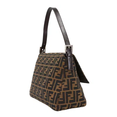 Pre-owned Fendi Black Brown Canvas Leather Baguette Bag Shoulder Bag () In Multi