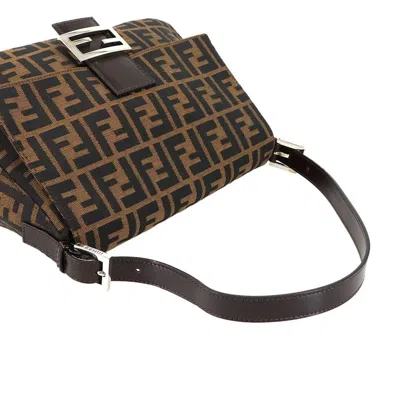 Pre-owned Fendi Black Brown Canvas Leather Baguette Bag Shoulder Bag () In Multi