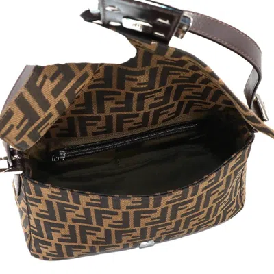 Pre-owned Fendi Black Brown Canvas Leather Baguette Bag Shoulder Bag () In Multi