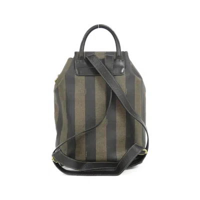 Pre-owned Fendi Black Brown Coated Canvas Leather Backpack () In Multi