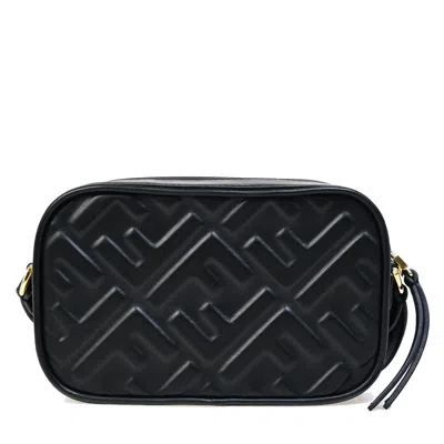 Pre-owned Fendi Camera Bag Zucca Embossed Leather Black Leather Handbag ()