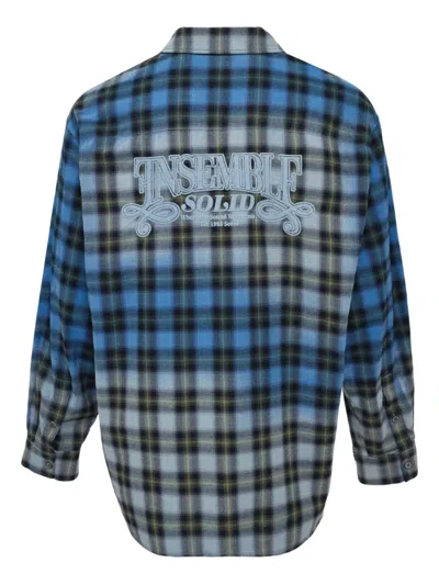Solid Homme Bleached Checked Shirt In Blue