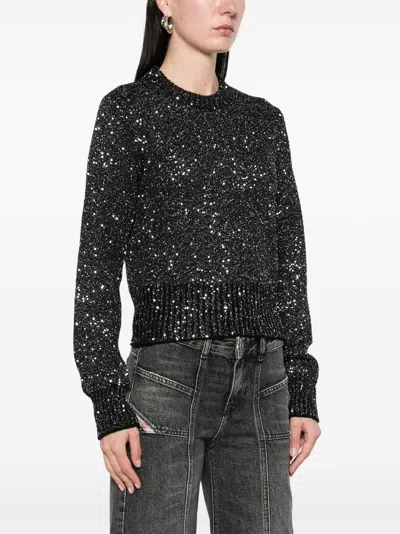 Golden Goose Cropped Knit Top With Sparkling Texture In Black